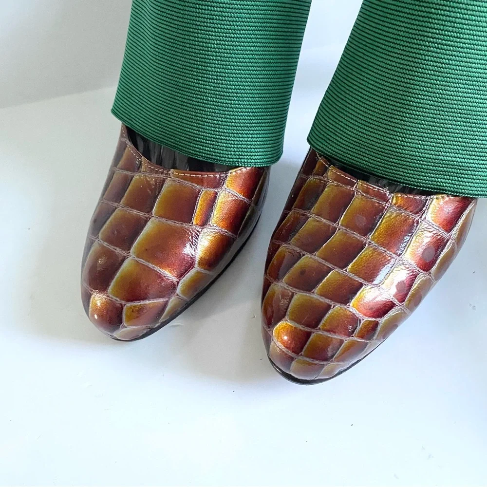 $418 MSRP Lucila Iotti Handmade Artisan Leather Crocodile High Heel Pumps 10.5‎